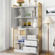 Libreria  100 x 30 x 173,5 cm bianco e oro – 6 ripiani, ante e cassetti