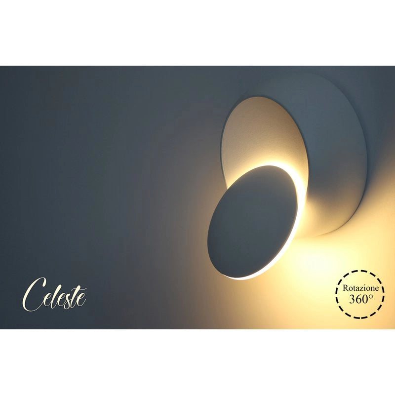 Applique Led Da Parete Celeste 5W Carcassa Bianca Rotondo Bianco Caldo 3000K Orientabile 360 Gradi SKU-7086