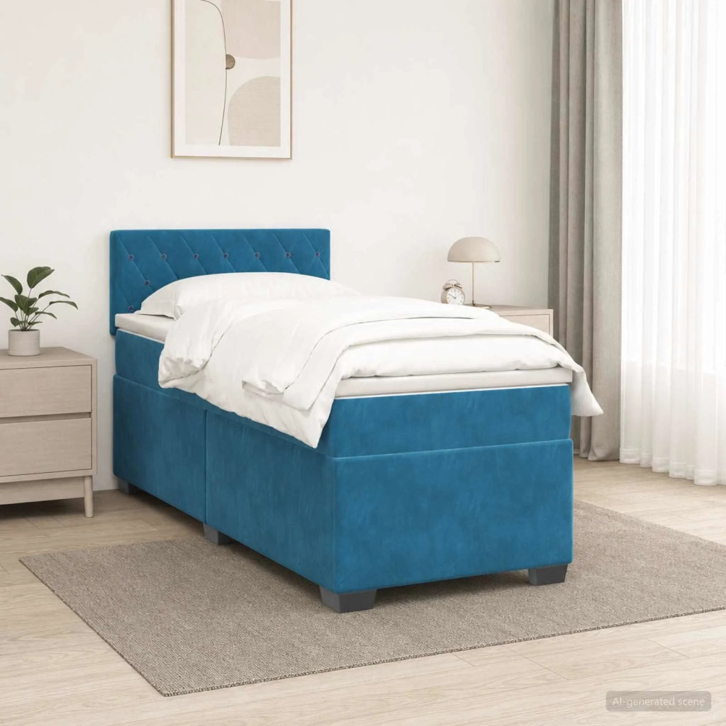 Letto con Box Spring, Materasso e LED Blu 90 x 200 cm Velluto 3452100