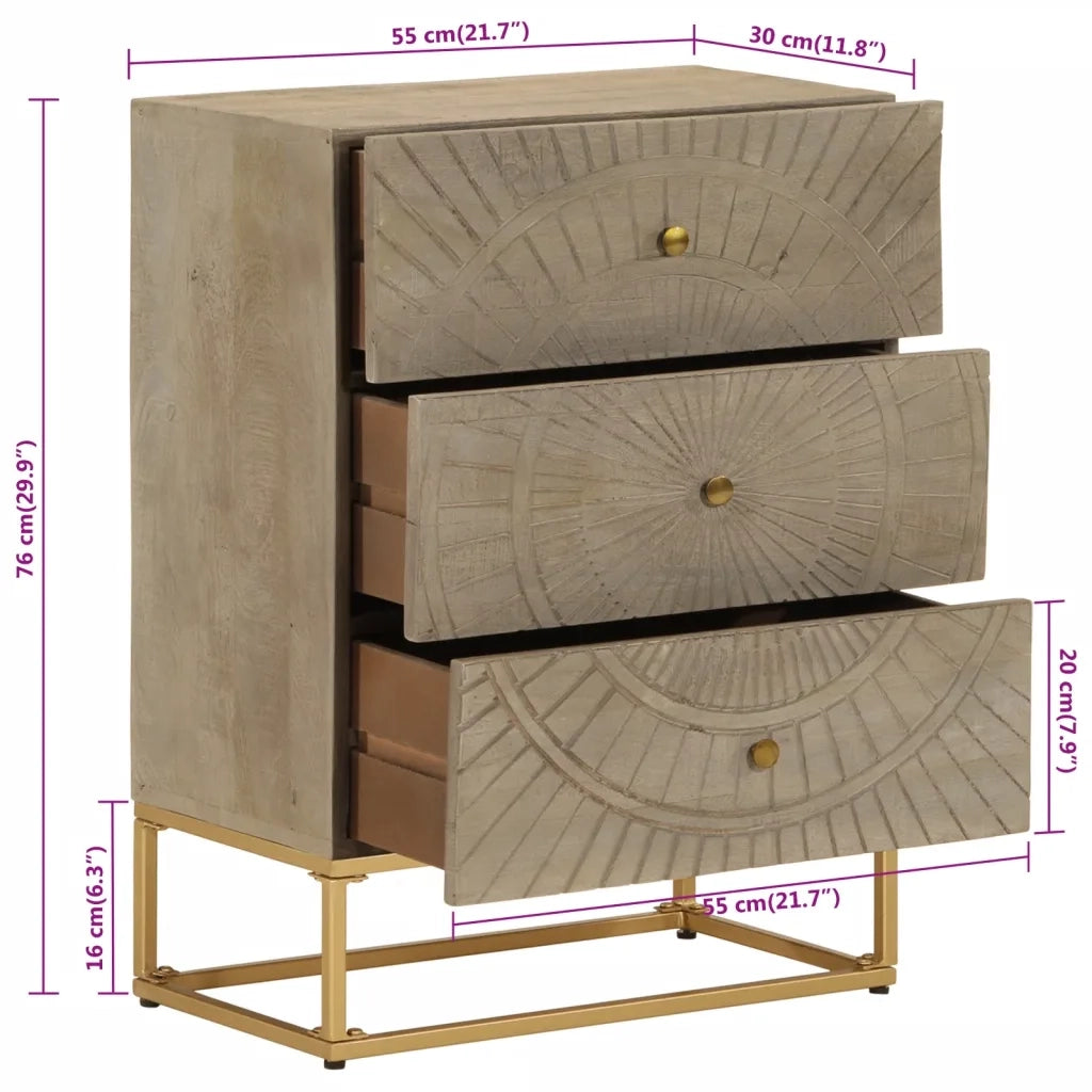 Cassettiera 55x30x76 cm in Legno Massello di Mango e Ferro 372016