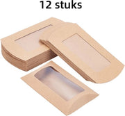 12 x Contenitori di cartone Kraft inclusi contenitori a finestra per trattamenti, contenitore per caramelle - Ideali per Natale, San Sisto, compleanni, matrimoni, Pasqua (14 x 7 x 4 cm)