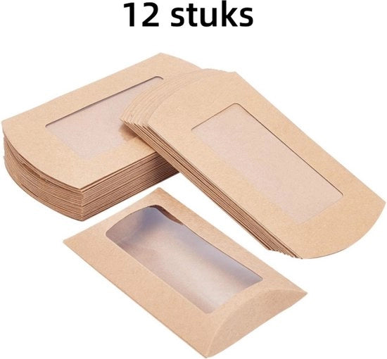 12 x Contenitori di cartone Kraft inclusi contenitori a finestra per trattamenti, contenitore per caramelle - Ideali per Natale, San Sisto, compleanni, matrimoni, Pasqua (14 x 7 x 4 cm)