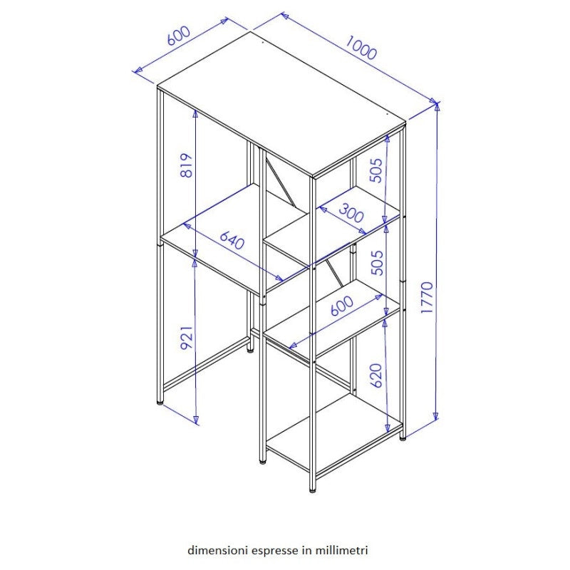 Mobile Lavatrice Janetcon 4 Ripiani Metallo Bianco /legno Trattato Naturale 100x60x177cm