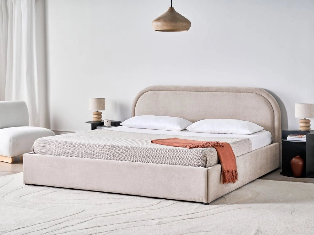 Letto matrimoniale EU tortora Tessuto di ciniglia 180 x 200 cm Struttura imbottita con contenitore