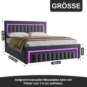 Letto matrimoniale imbottito 160x200 cm grigio scuro in velluto con LED e cassetti