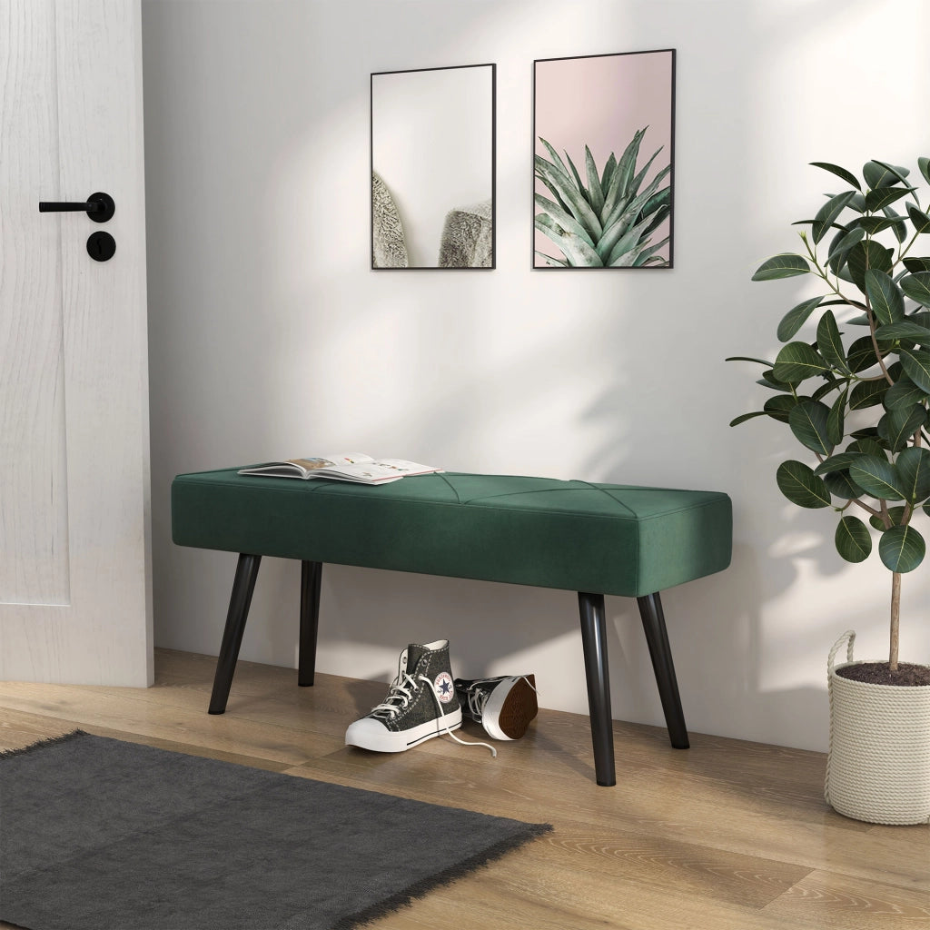 PANCA Imbottita 100x36x45 cm Effetto velluto Verde con gambe in acciaio