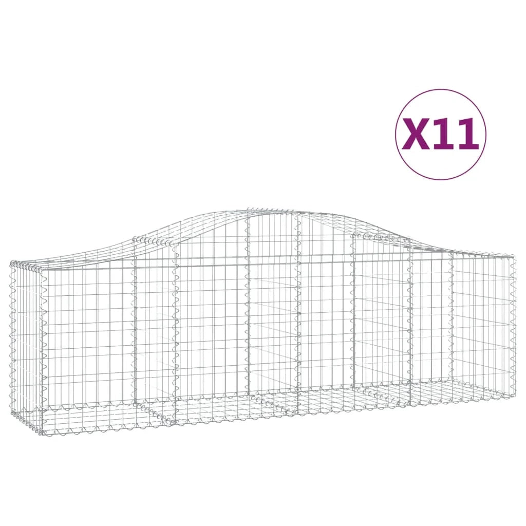 Cestini gabbioni recinzione a gabbia muro di contenimento ad arco 11 pezzi 200 x 50 x 60/80 cm ferro zincato argento 02_0040335