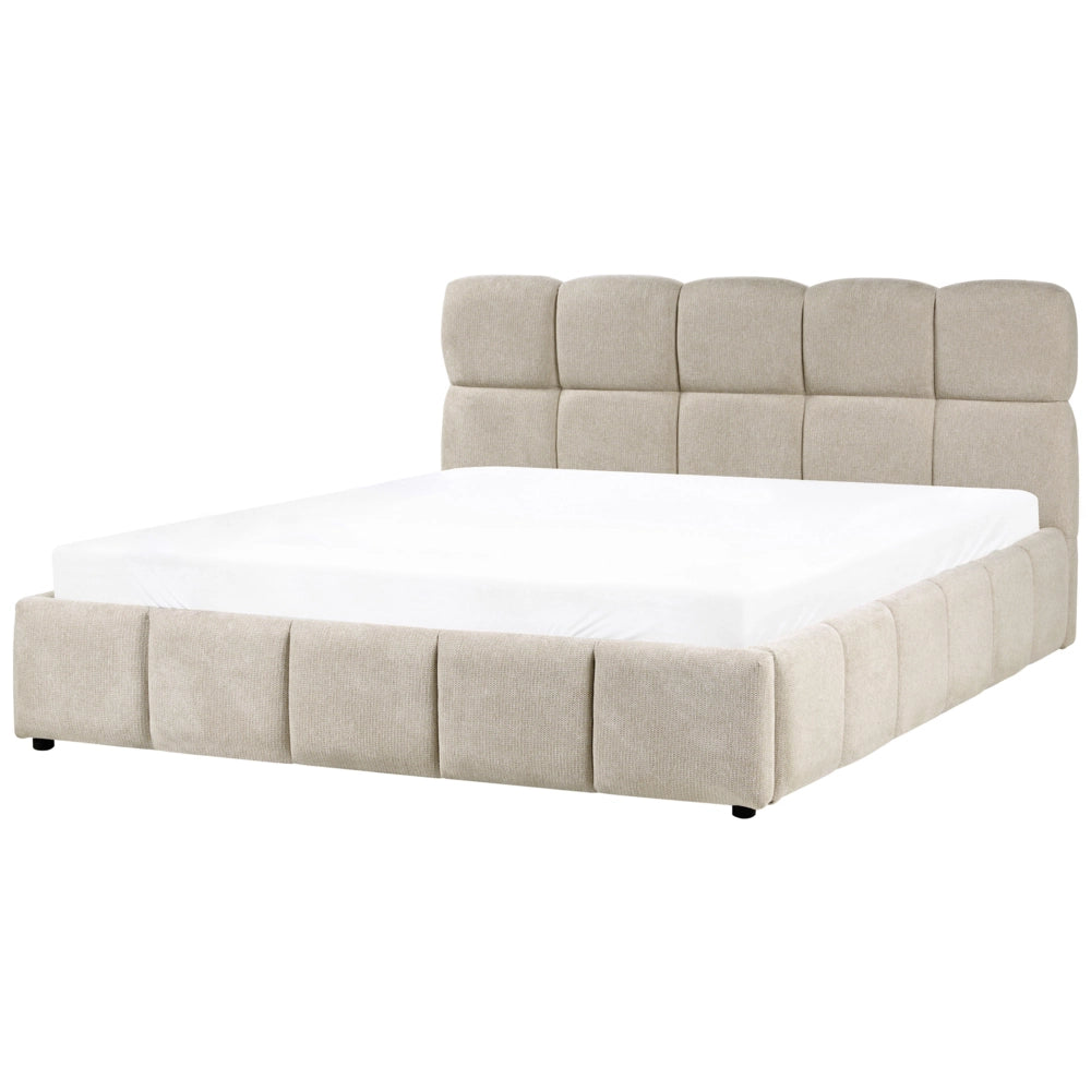 Letto matrimoniale imbottito con struttura a molle a sollevamento trapuntata 180 x 200 tortora con contenitore a molle sollevabile