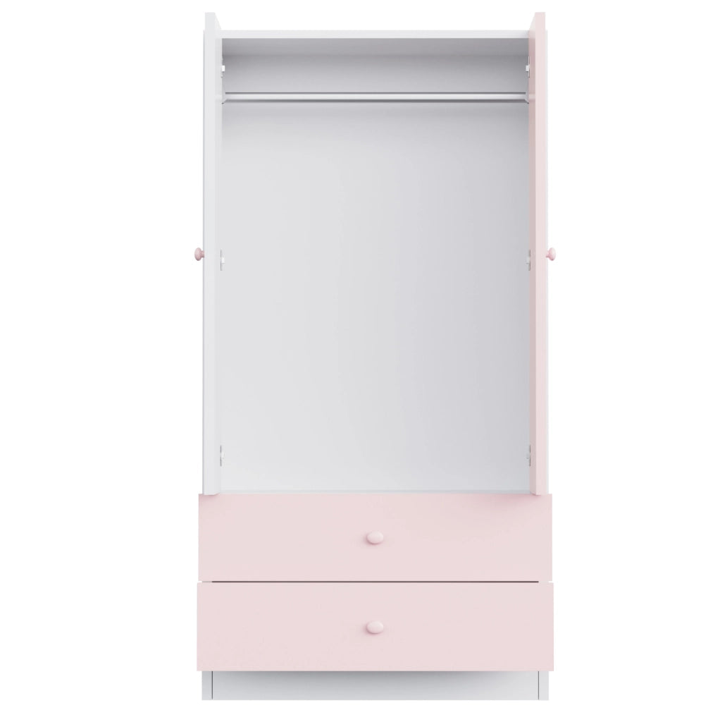 Armadio ULEVR 70x40x170 cm con appendiabiti e 2 cassetti, rosa e bianco