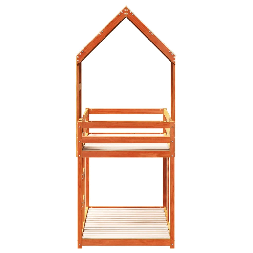 Letto a Castello con Tetto Marrone Cera 90x190 cm Massello Pino
