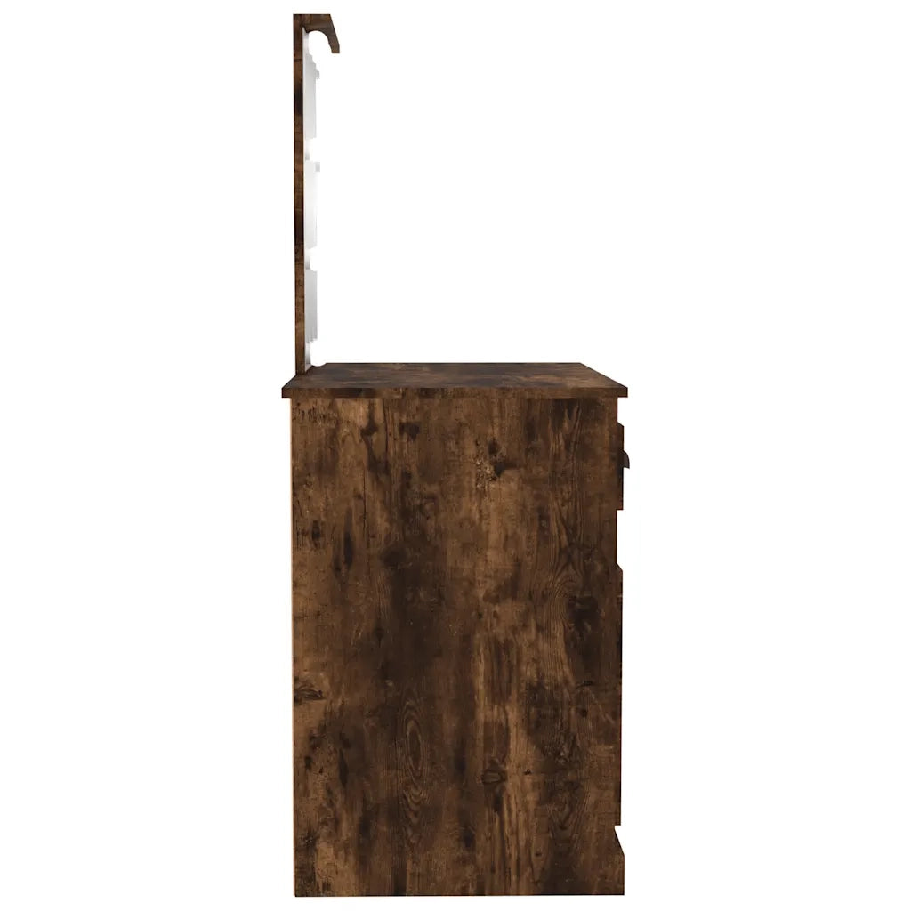 Toeletta | Tavolo da Trucco con LED Rovere Fumo 90x50x132,5cm Legno Multistrato