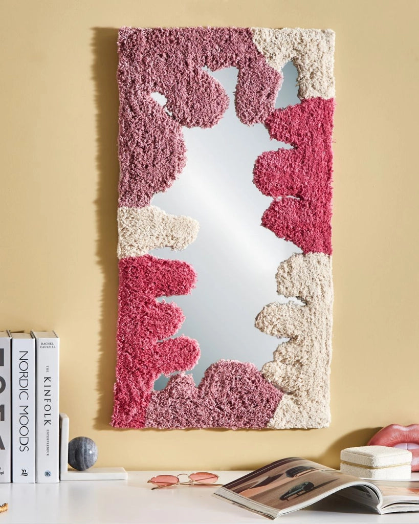 Specchio da parete in cotone rosa 75 x 41 cm Forma rettangolare decorativa Decorazione astratta Accessori per la casa