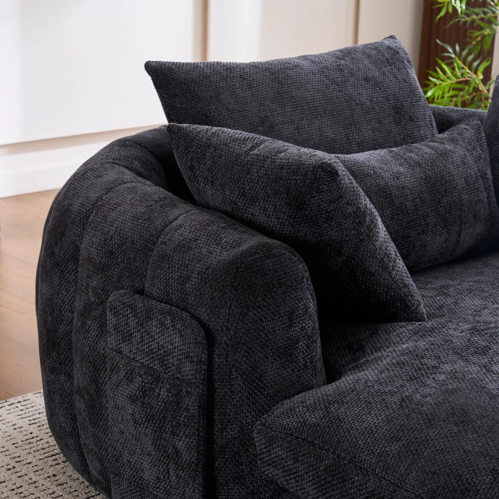 Poltrona chaise longue da interno con seduta profonda e cuscini, in chenille nera