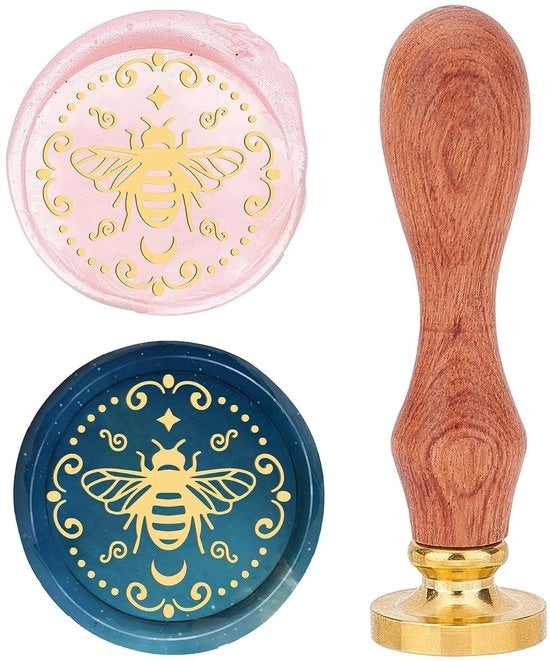 Sigillo di cera d'api con timbro - 25mm - Testa in ottone rimovibile - Ideale per matrimoni e inviti - Manufatto in legno