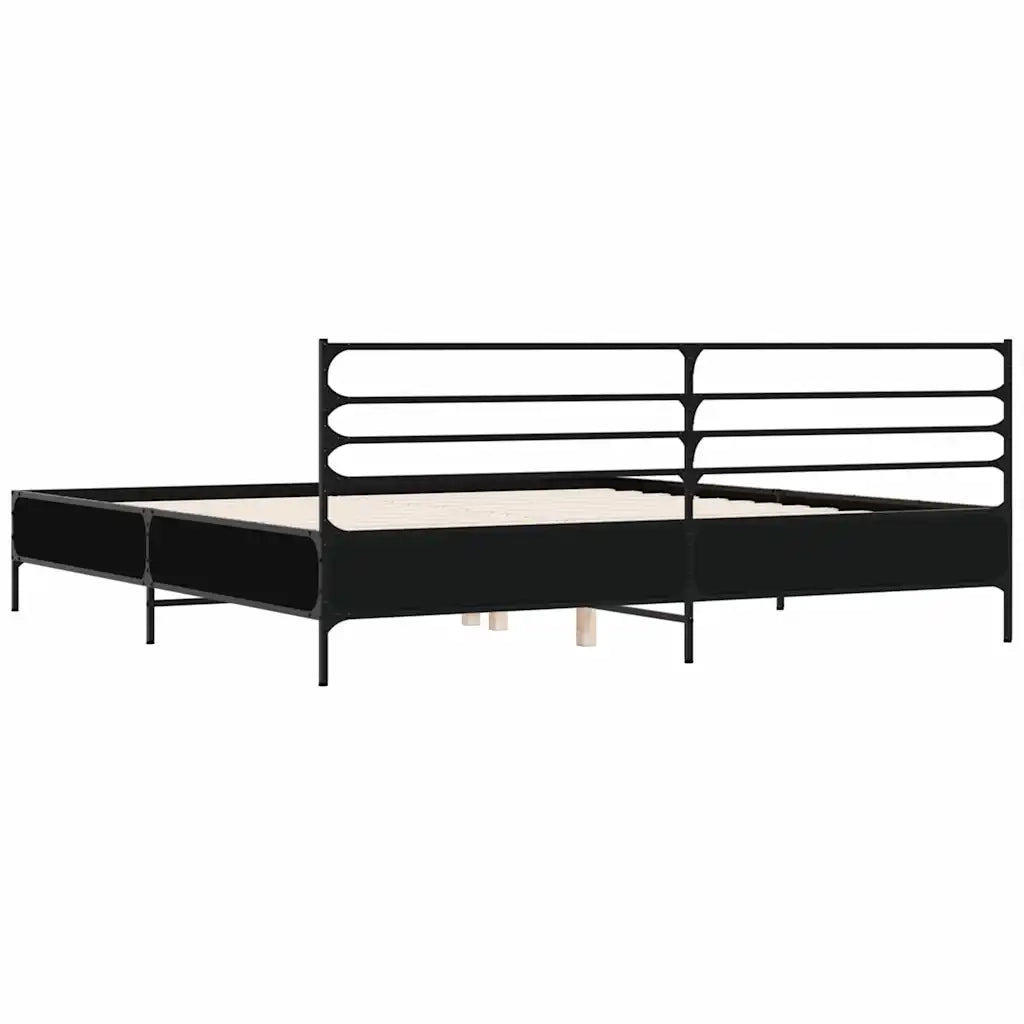 Letto matrimoniale | Letto per adulti | Giroletto Nero 200x200 cm in Legno Multistrato e Metallo
