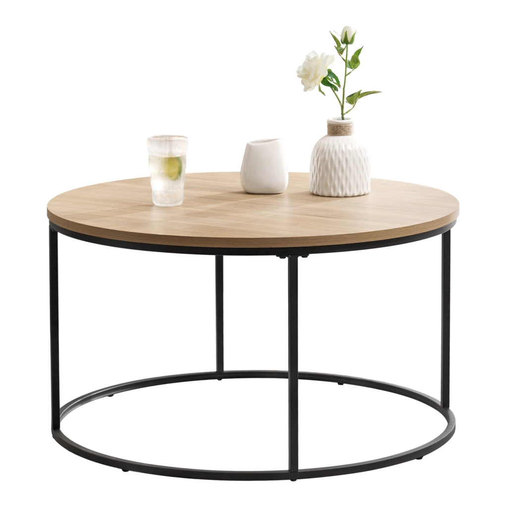 Tavolino Basso Kuhmoinen con Piano Rotondo - Effetto Legno / Nero [en.casa]