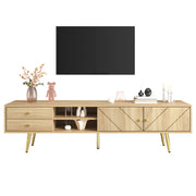 Mobile TV con 2 Ante; 2 Cassetti e 2 Vani Aperti; Piedi in Metallo Dorato; per Soggiorno; MDF; 160×36×42 cm
