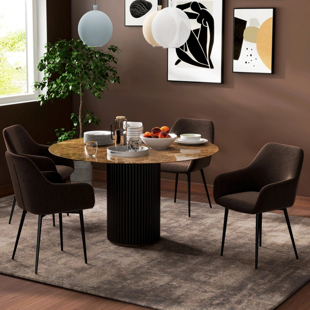 Set 2 Sedie da Pranzo Imbottite con Braccioli in Tessuto Effetto Velluto ¨C Zephmum ¨C Marrone 54x57x80 cm