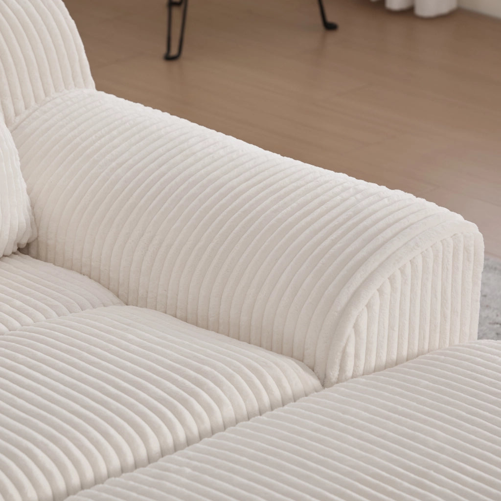 OKWISH Poltrona con Poggiapiedi in Velluto a Coste Seduta Profonda con Tasche Laterali e Cuscino Beige