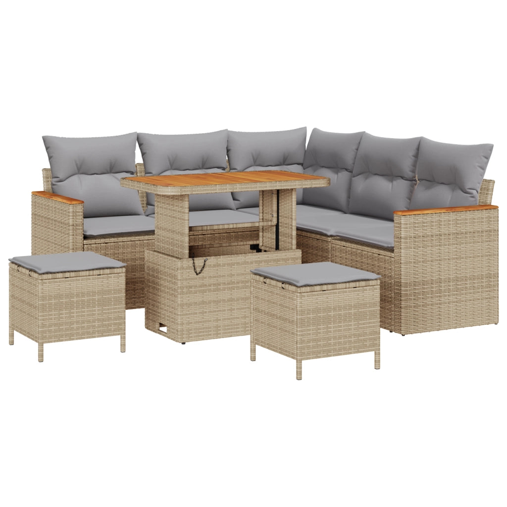 Set Divano da Giardino  8 Pezzi con Cuscini Beige Polyrattan Acacia