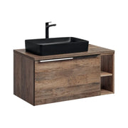 Set da bagno VANTA in quercia: mobile sotto lavabo 100cm + piano lavabo + 1 lavabo nero da appoggio
