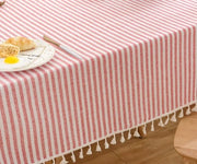 Tavolo da Cucina e Bistrot in Cotone, Aspetto Lino, Tavolo da Cucina e Bistrot Lavabile, Tavolo da Cucina e Bistrot Boho, Reclinato (Rosso, 140 x 220 cm)