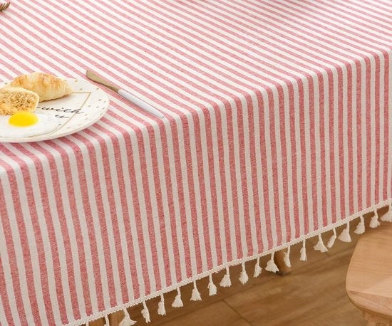 Tavolo da Cucina e Bistrot in Cotone, Aspetto Lino, Tavolo da Cucina e Bistrot Lavabile, Tavolo da Cucina e Bistrot Boho, Reclinato (Rosso, 140 x 220 cm)