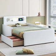 OKWISH Letto Bambini 90×200 cm, Letto Singolo con USB, Luce Notturna e Cassetto, senza Materasso, in Ecopelle, Bianco