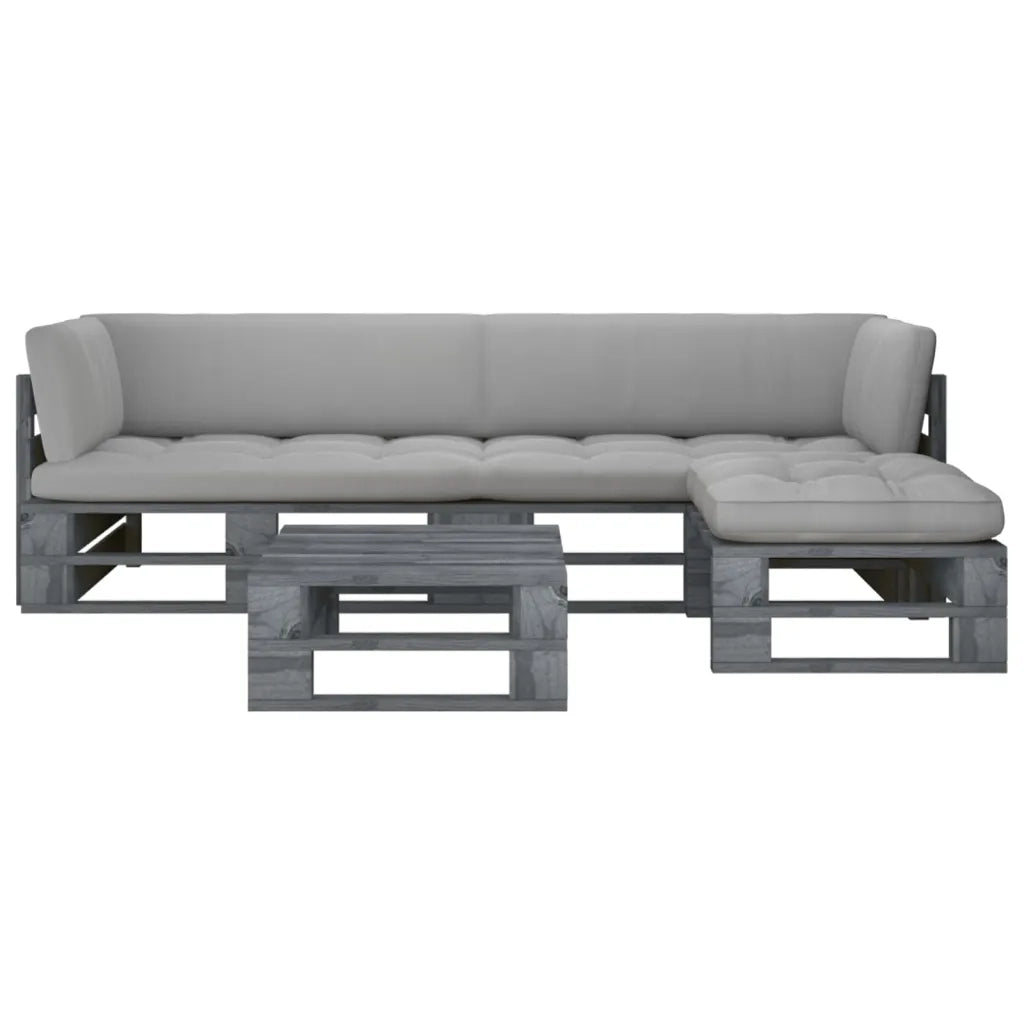 Set Divani a Pallet e Cuscini 4 pz in Pino Impregnato Grigio cod mxl 48035