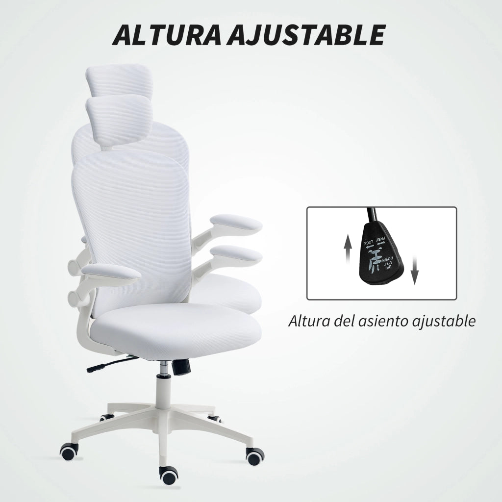 Sedia da Ufficio con Schienale in Rete e Supporto Lombare Regolabile ¨C Zephmum ¨C Bianco 62x64x120 cm
