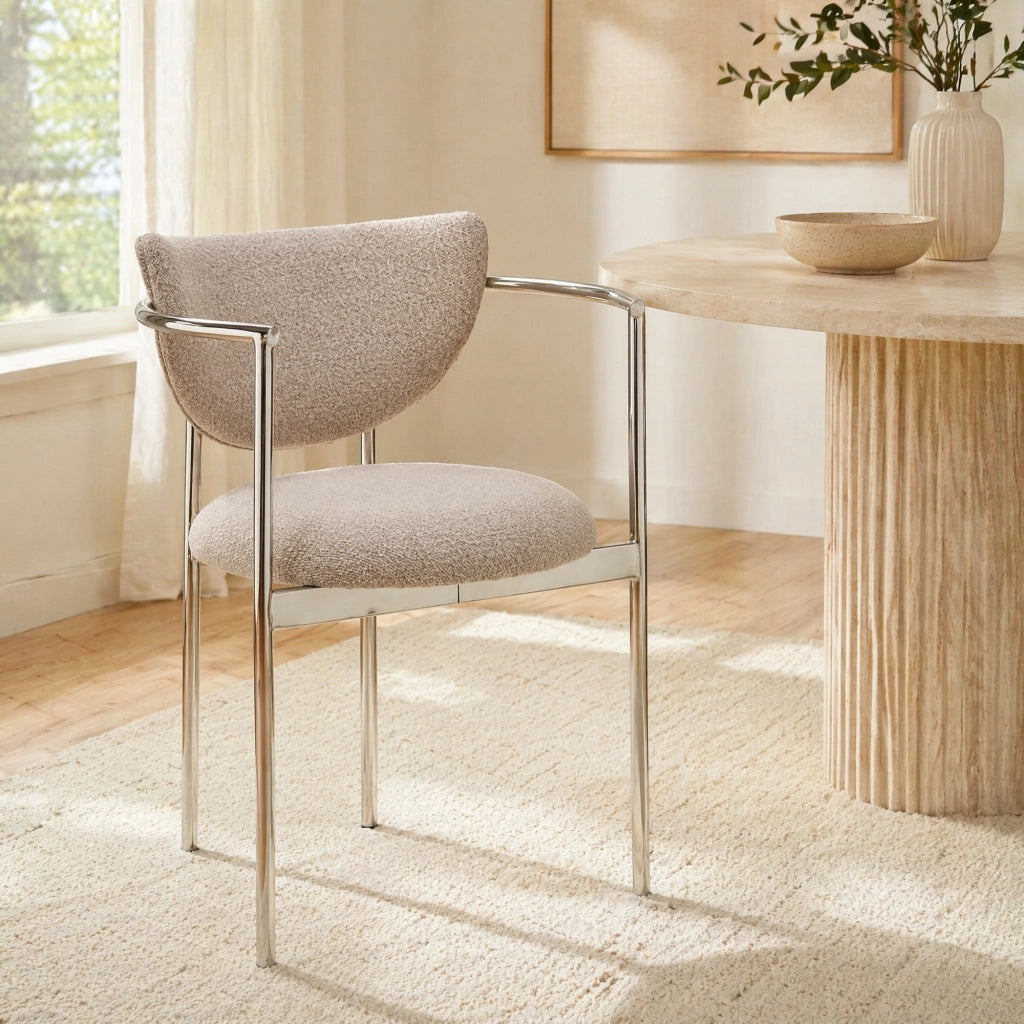 Sedia con Braccioli e Schienale Ergonomico, in Tessuto e Metallo, Cachi Chiaro 75 × 50.5 × 33 cm