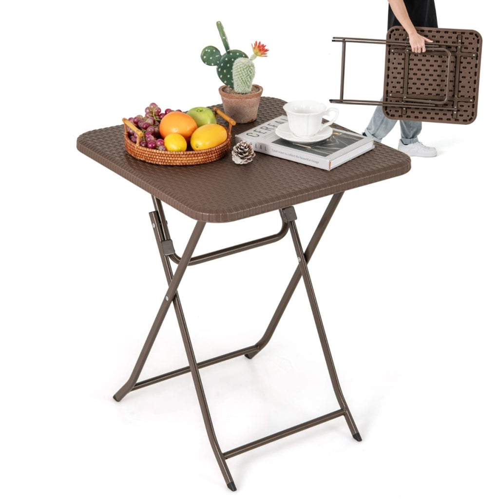 Tavolo da pranzo per interni ed esterni con piano in rattan, Tavolo pieghevole quadrato 60 cm Caff¨¨-Tavoli da esterno