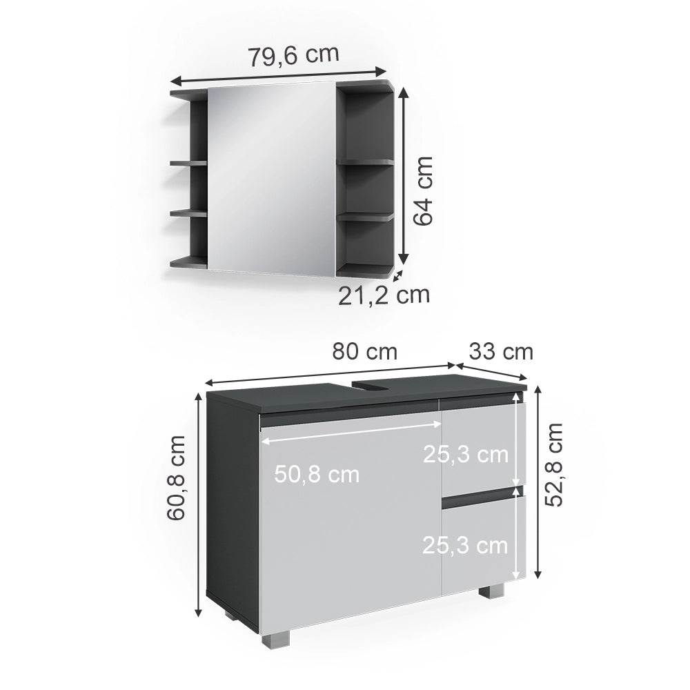 Vicco Set mobili bagno Antracite 2 parti