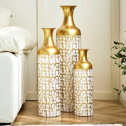 Fioriera a più livelli in metallo set da 3 con motivo floreale oro e bianco per soggiorno ingresso e ufficio