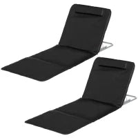 Set di 2 Tappetini da Spiaggia Imbottiti, Materassi da Spiaggia, Tappetini da Spiaggia, Schienale Reclinabile Multi-Posizioni, Borsa per il Trasporto Inclusa, Metallo e Poliestere PE, Nero