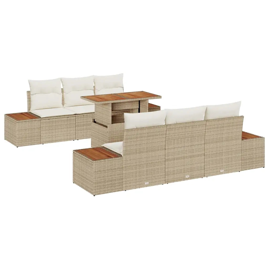 Set da Pranzo per Giardino con cuscino 7 pcs Beige e Crema