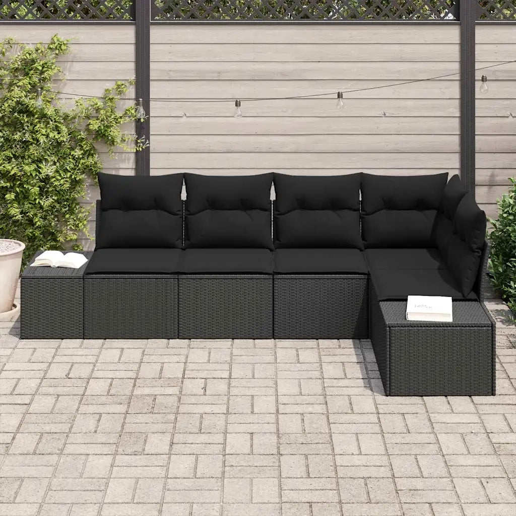 Set Divano da Giardino con archiviazione 5 pcs Nero polyrattan 3355732