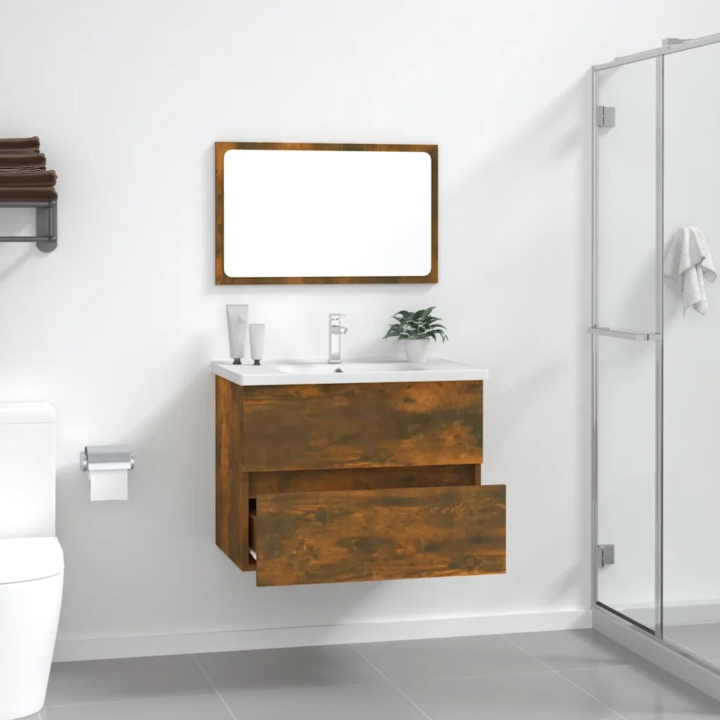 Set Mobili da Bagno 2 pz Rovere Fumo in Legno Multistrato 815735