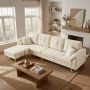 Divano 4 posti in velluto a coste con pouf modulabile; beige chiaro; 250 cm