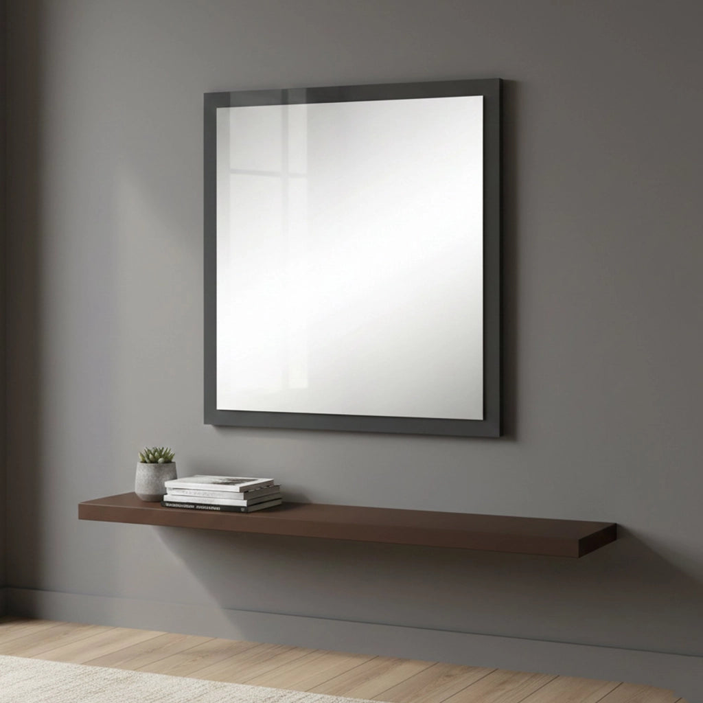 Specchiera da parete con Lelia, Made in Italy, Specchio da bagno, cm 60x2h60, Antracite lucido