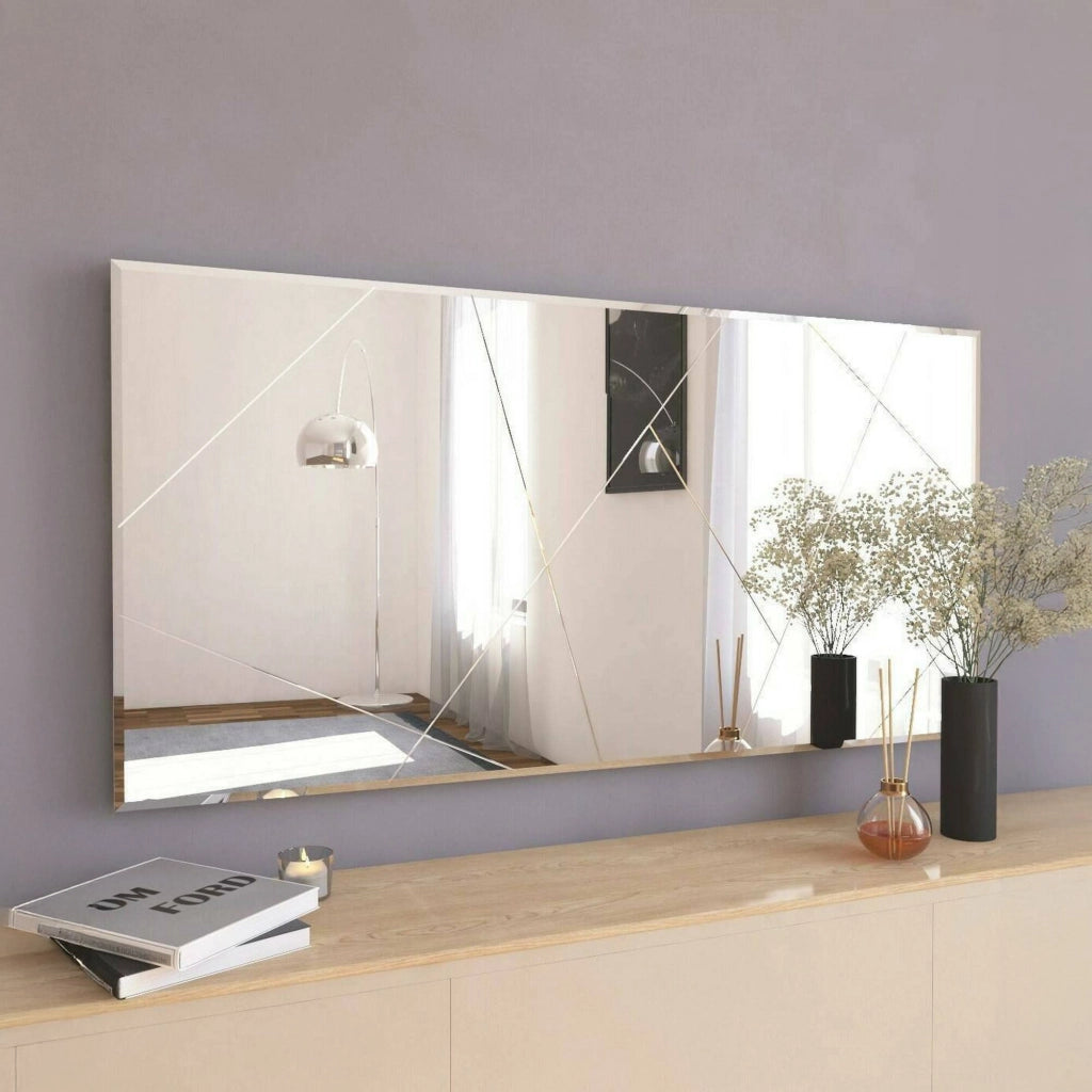 Specchio Corallo, Specchiera, Articolo d'arredo a muro, Decorazione con specchio, 120x2h60 cm, Bianco