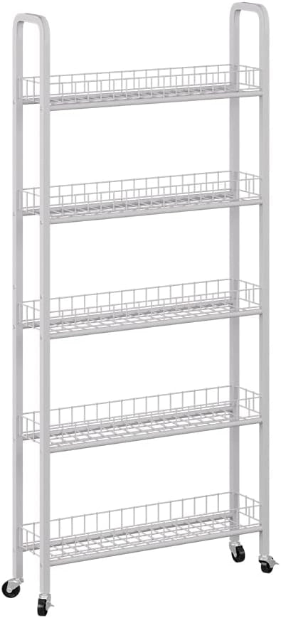 Piedistallo mobile Rolivo, Nero, 58 x 15 cm con 6 scomparti, posizionabile in modo flessibile su ruote per spazi stretti