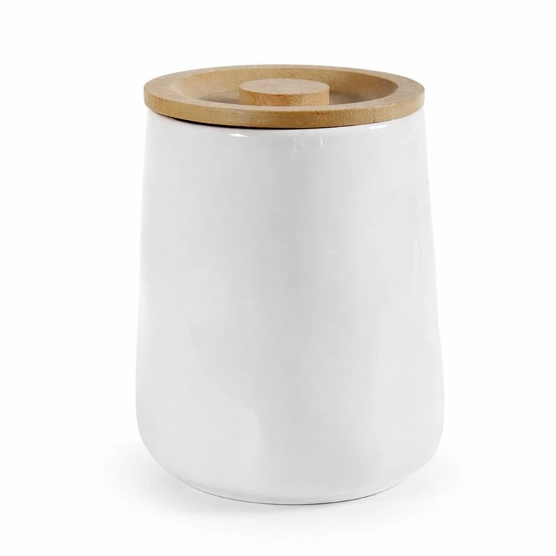 SET 3 BARATTOLI IN CERAMICA BIANCO CON TAPPO IN LEGNO SENZA SCRITTE 12X16 CM