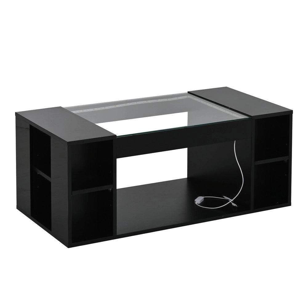Tavolino da Caff¨¨ con Piano in Vetro Temperato e LED ¨C MINIMAL ¨C Nero, MDF, 100x50x40