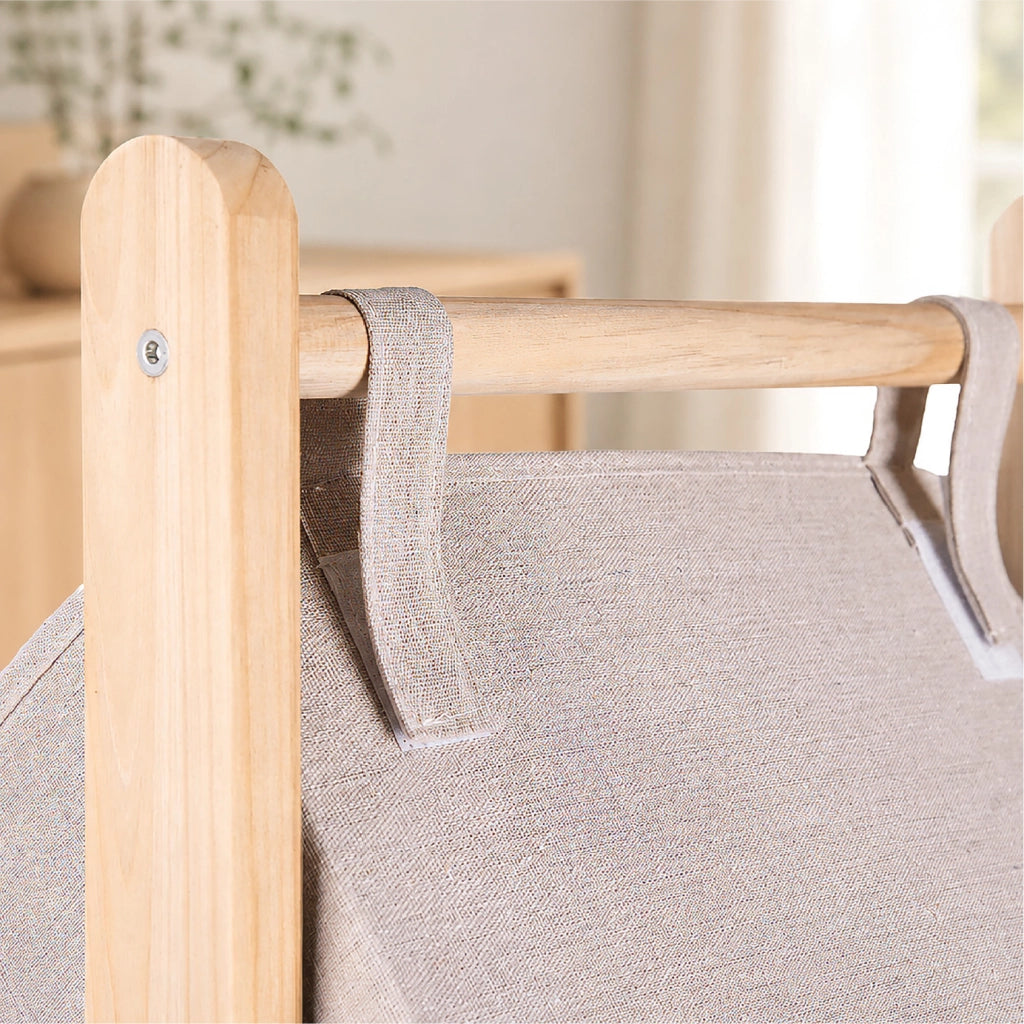 Mobiletto Portaoggetti Con 3 Cestini in Tessuto, Struttura in Legno, Organizer Salvaspazio 35 x 35 x 101,5 cm per Camera, Soggiorno e Cameretta, Beige
