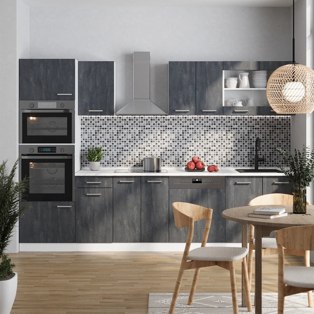 Cucina componibile R-Line Calce nera/Bianco 300 cm senza piano di lavoro Vicco