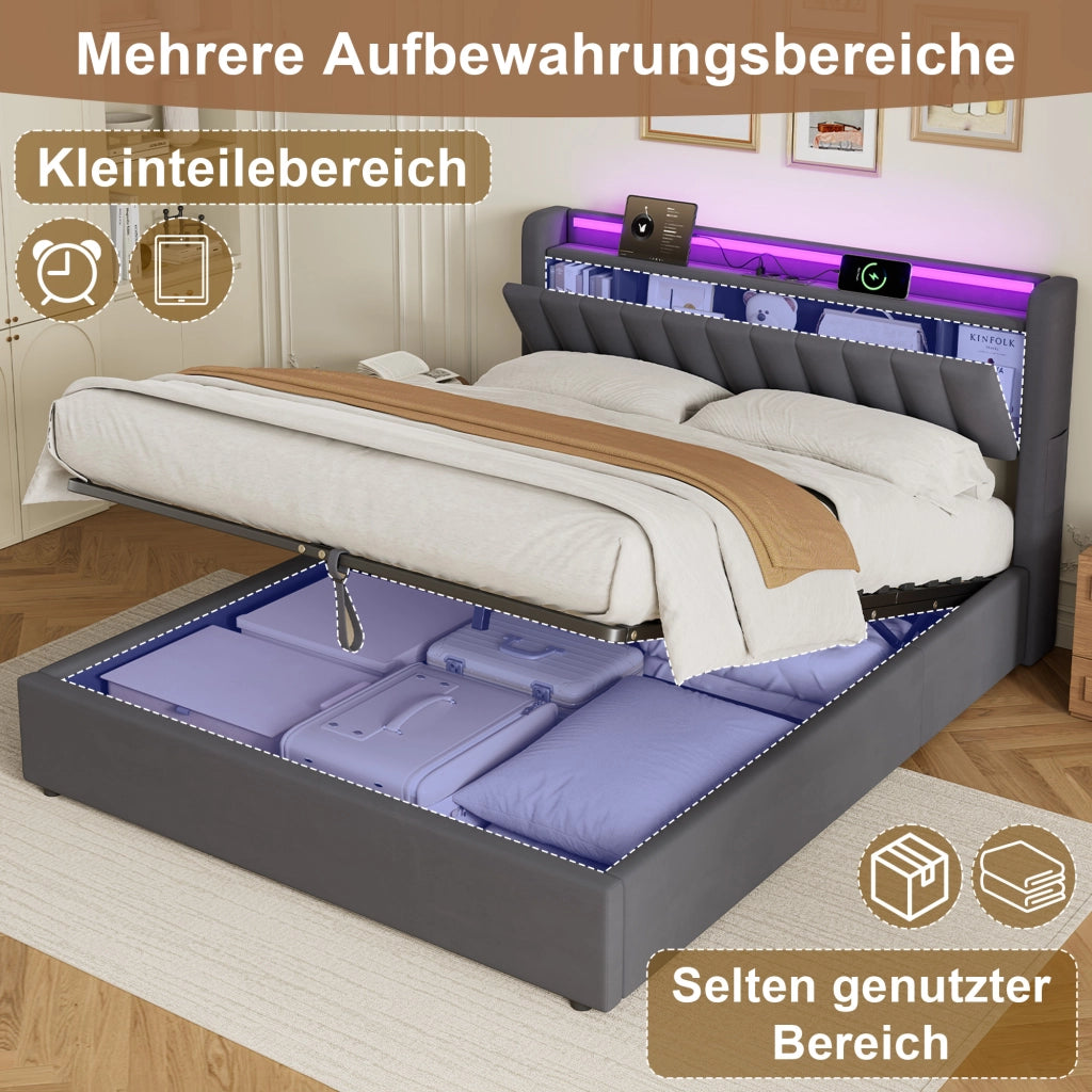Letto contenitore 160x200 cm, colore grigio