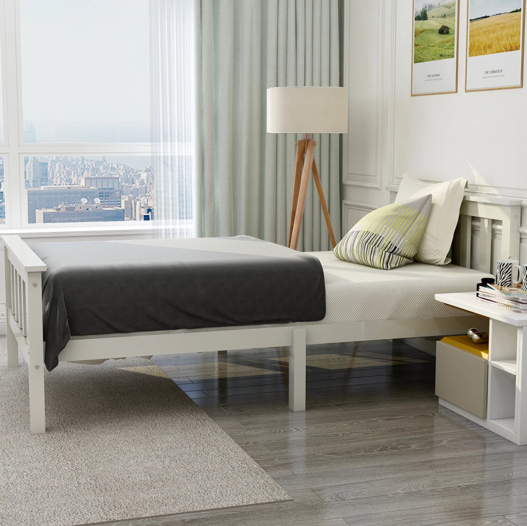 Letto singolo 90x200 cm in legno massiccio bianco con rete a doghe