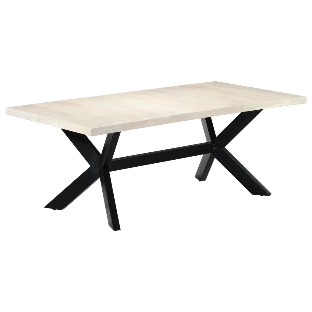 Tavolo da Pranzo Bianco 200x100x75 cm Legno Massello di Mango 247428