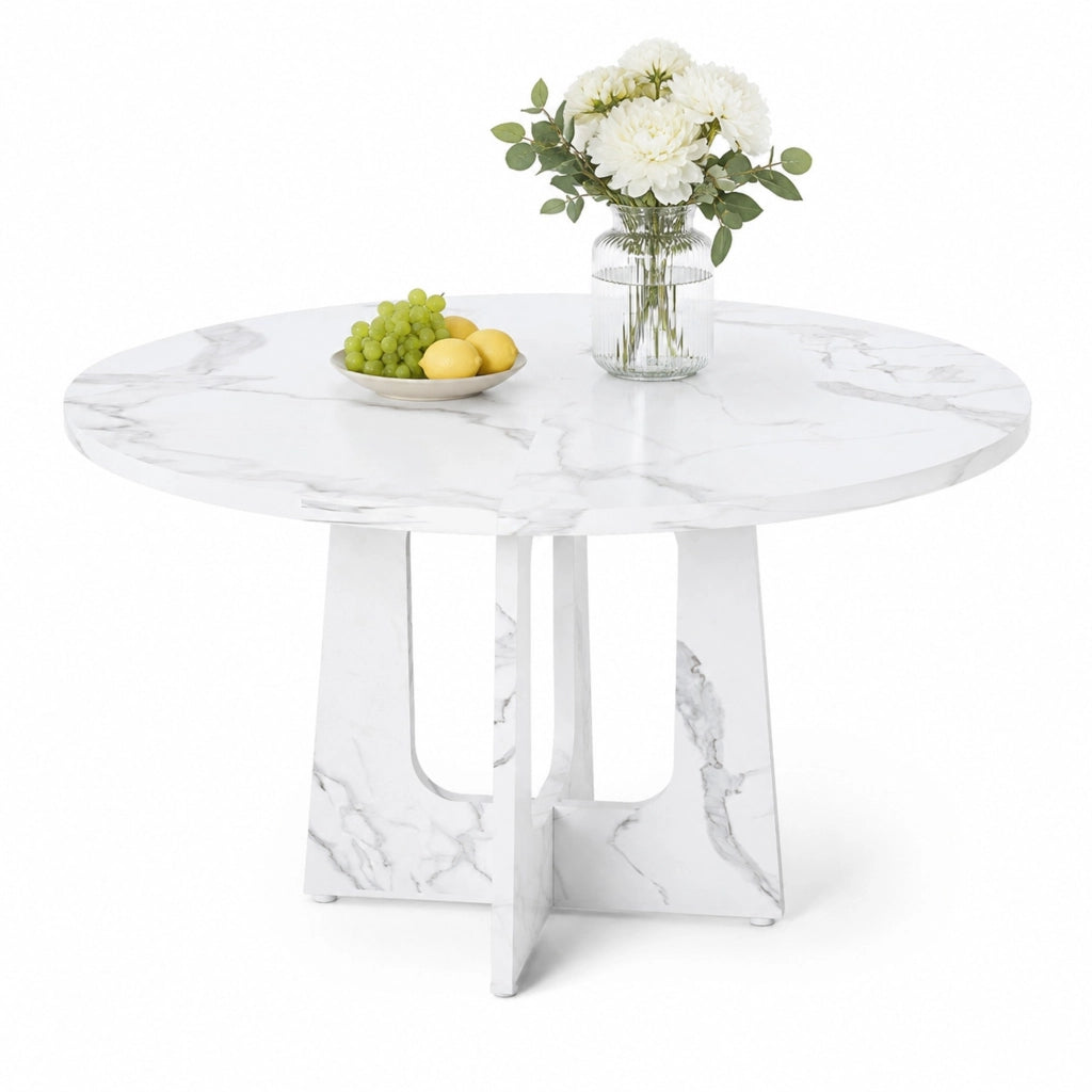 Tavolo da pranzo rotondo Ø 120 cm in MDF bianco effetto marmo, per 4-6 persone